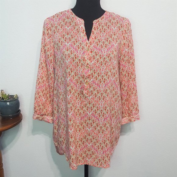 Grand & Greene Tunic Aztec Print Rayon Top - Picture 1 of 7